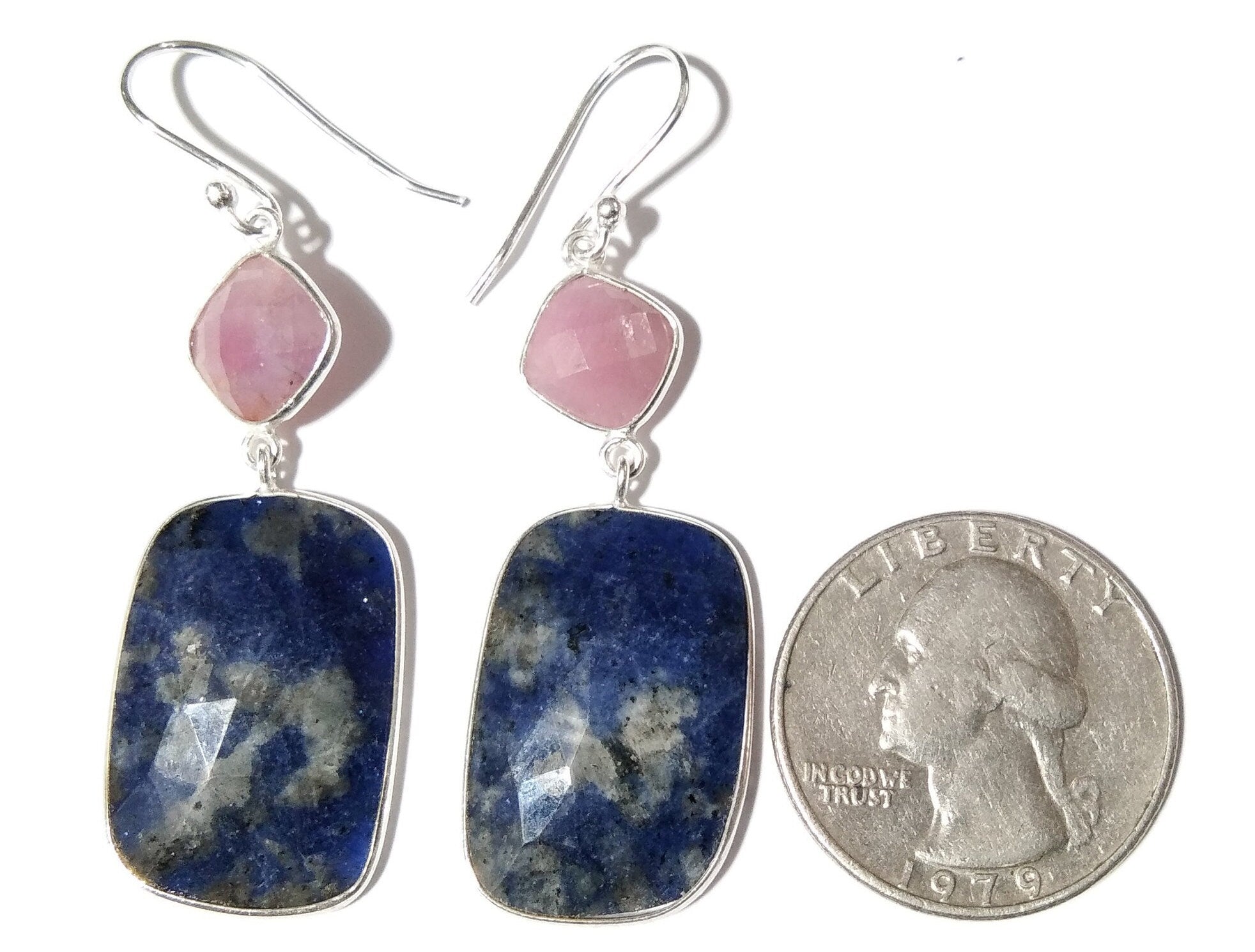 Beautiful Earring, Pink Sapphire, Blue Jade Natural Gemstone Faceted Earring, 925 Starling Silver Earring, Handmade Bezel Earring For Women.